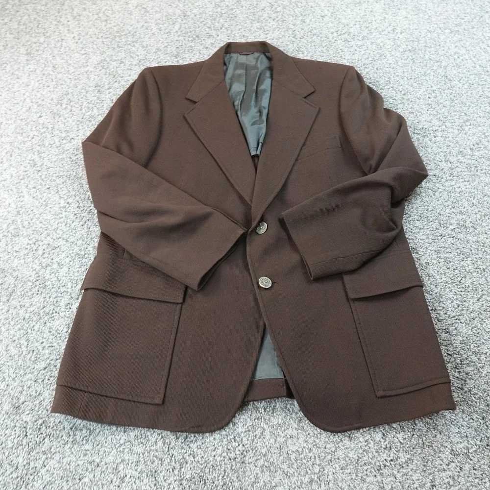 VTG Hart Schaffner Marx Blazer Mens 42 Brown Knit Suit Coat Jacket Jack Nicklaus